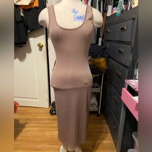 Pre-Owned, Women’s Size S Kimcine Fitted, Sleeveless Brown Metallic Midi Dress